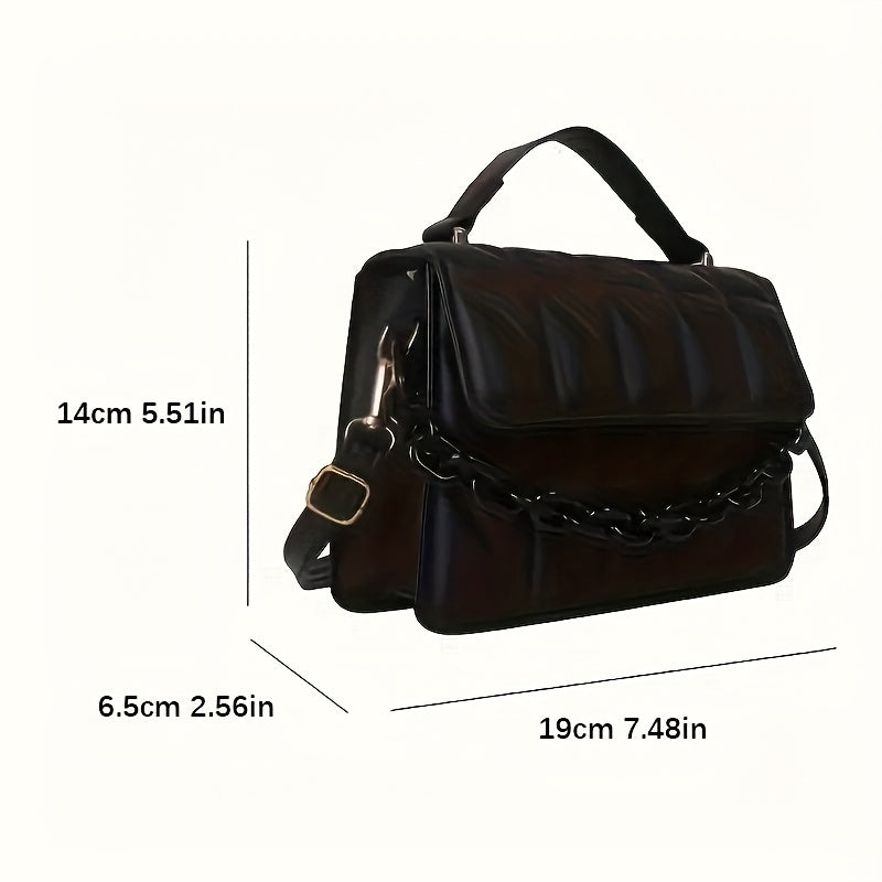 Fashionable Mini Embossed Crossbody Bag for Women - Stylish Pure Black Shoulder Bag with Magnetic Closure.